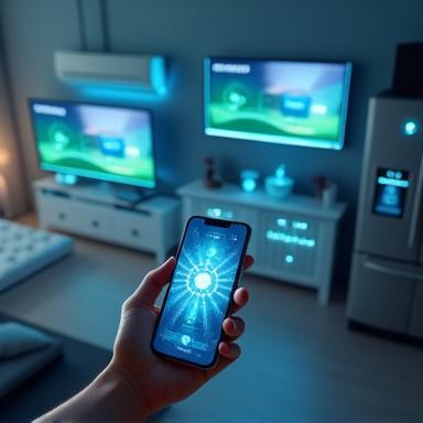 스마트폰에서 제어되는 다양한 IoT 기기가 연결된 환경